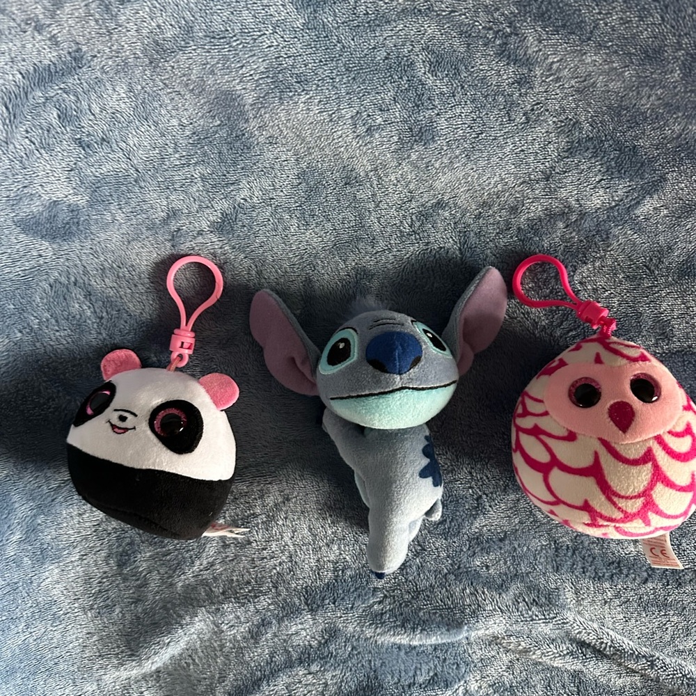 Plush Animal Keychain Set - Stitch, Owl, Panda
